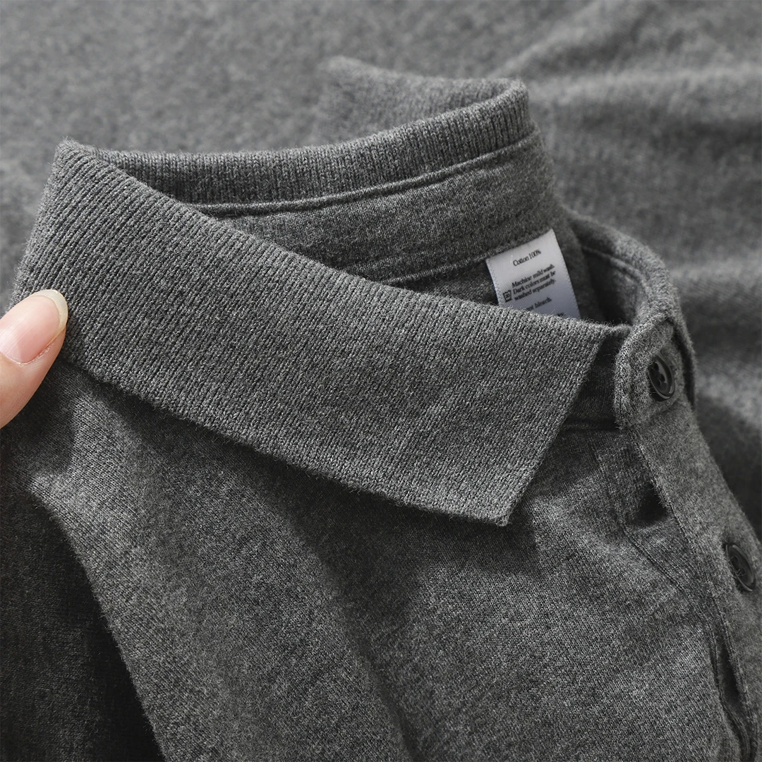 叁STUDIO 男女同款！日系深灰色纯棉重磅POLO衫休闲翻领半袖百搭
