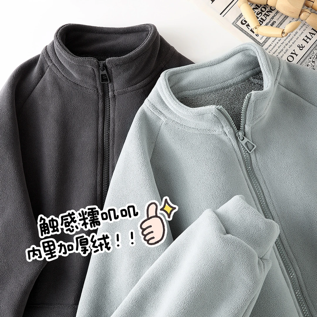 保暖又好看！松绿色百搭摇粒绒开衫卫衣女百搭羊羔绒立领内胆外套