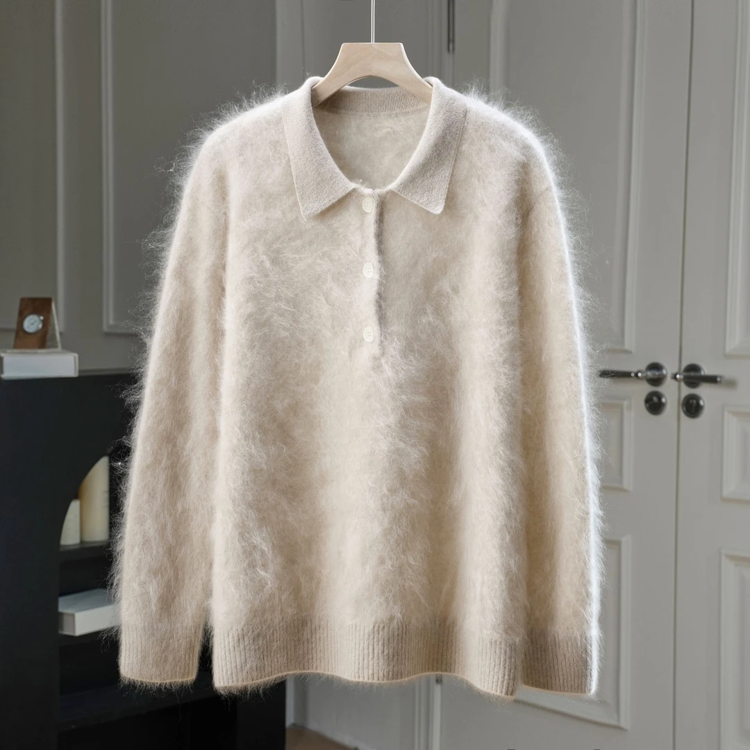 100%羊绒针织气质百搭宽松拉毛POLO领秋冬款
