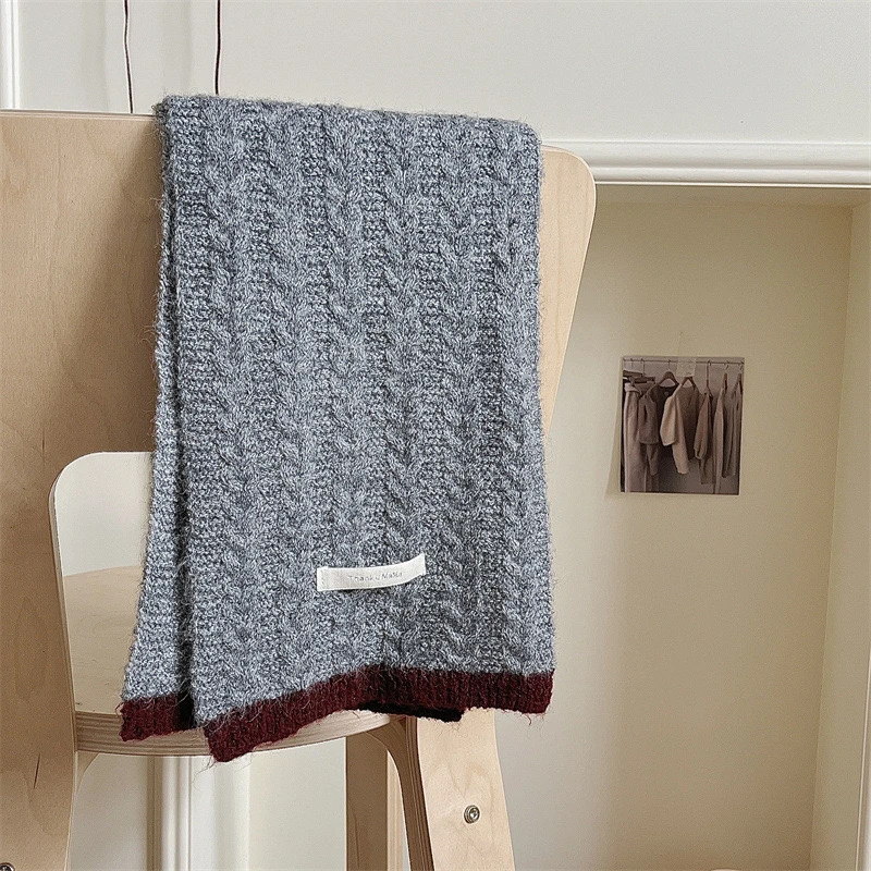 韩版儿童针织毛线围巾男女童秋冬季百搭保暖加厚纯色学生麻花围脖