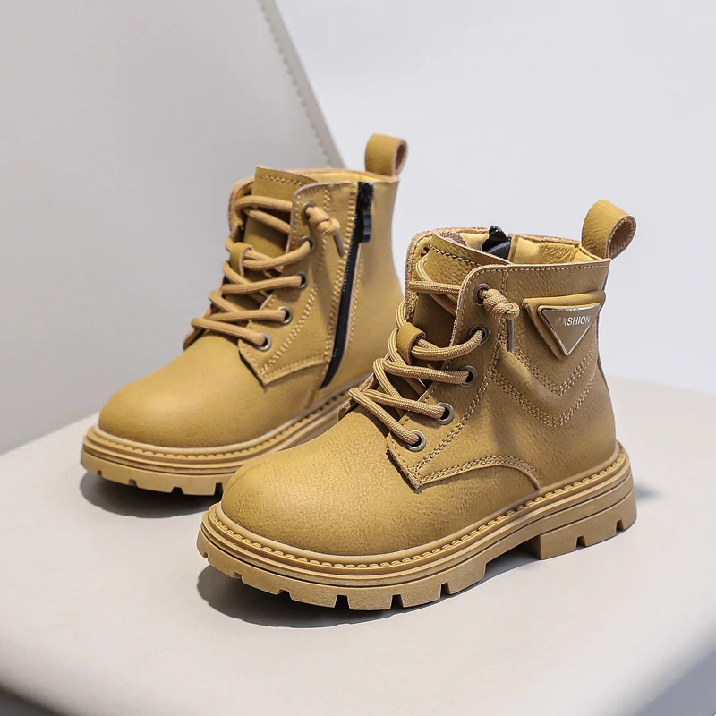 男童马丁靴2025秋冬新款儿童雪地靴真皮单靴中大童靴子冬季二棉鞋