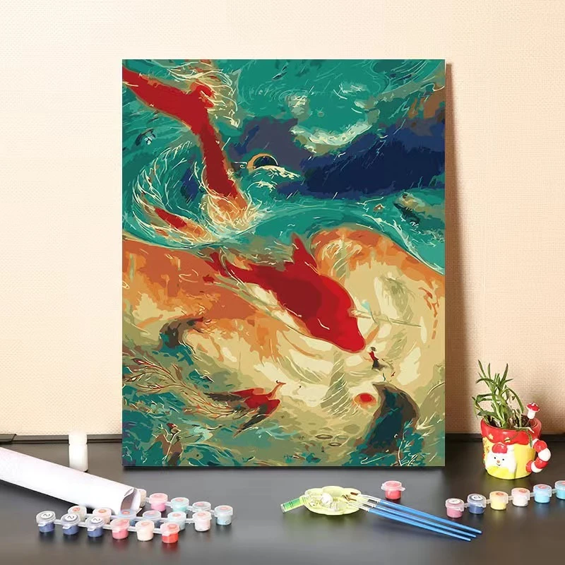 【diy数字油画】水彩填充减压填色画手绘装饰油画家居玄关壁画