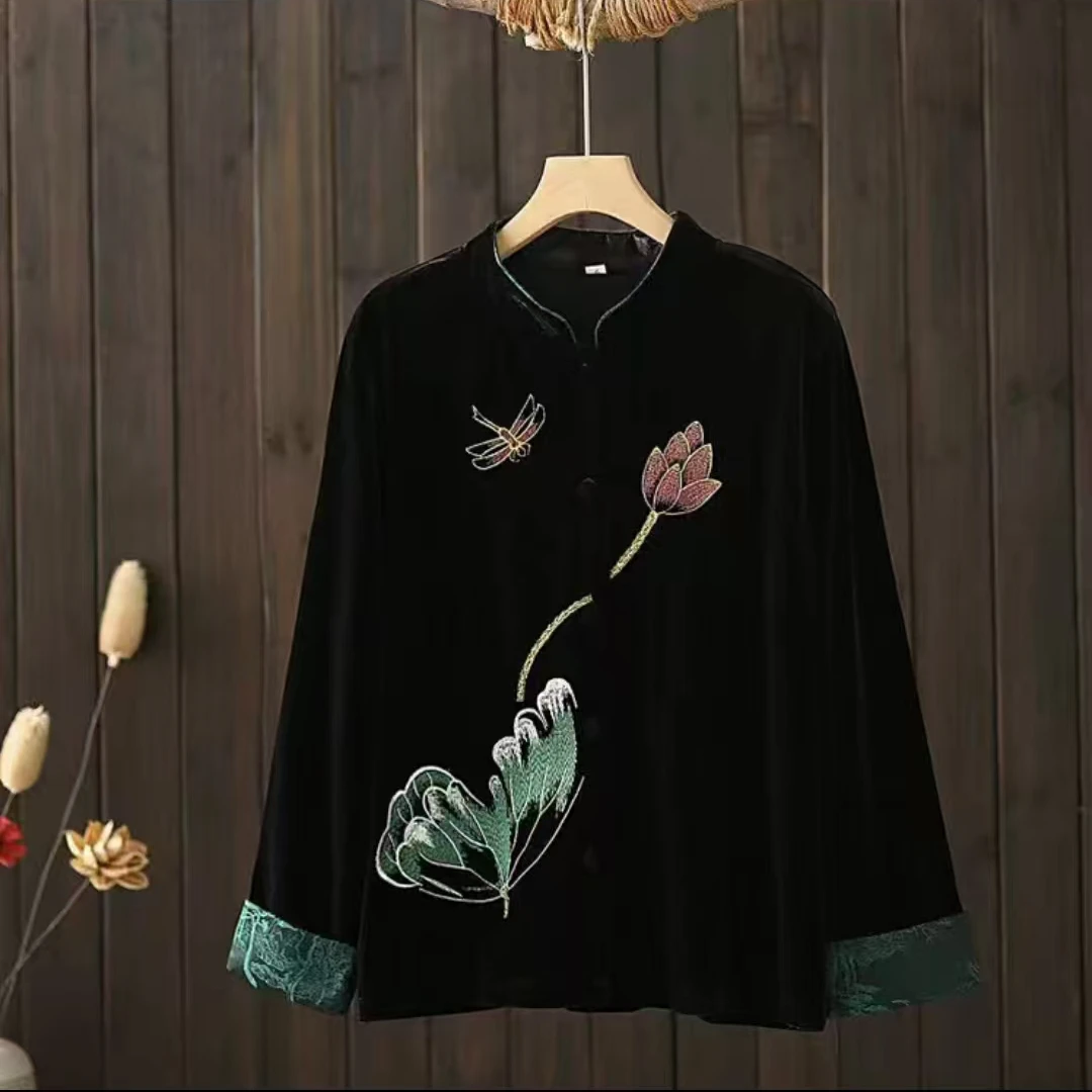 7986#新款时尚丝绒中国风刺绣外套
