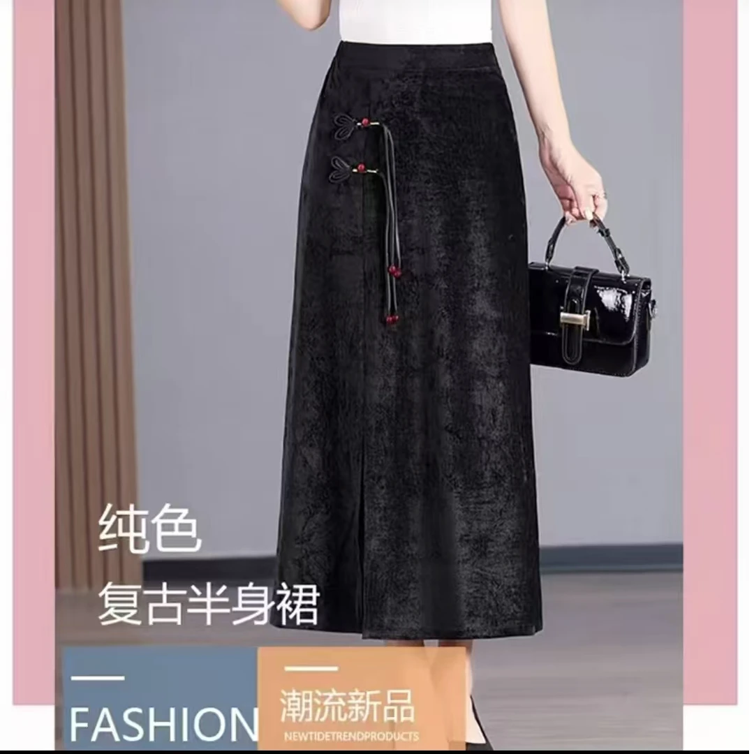 新款复古气质雪尼尔手抓花半身裙