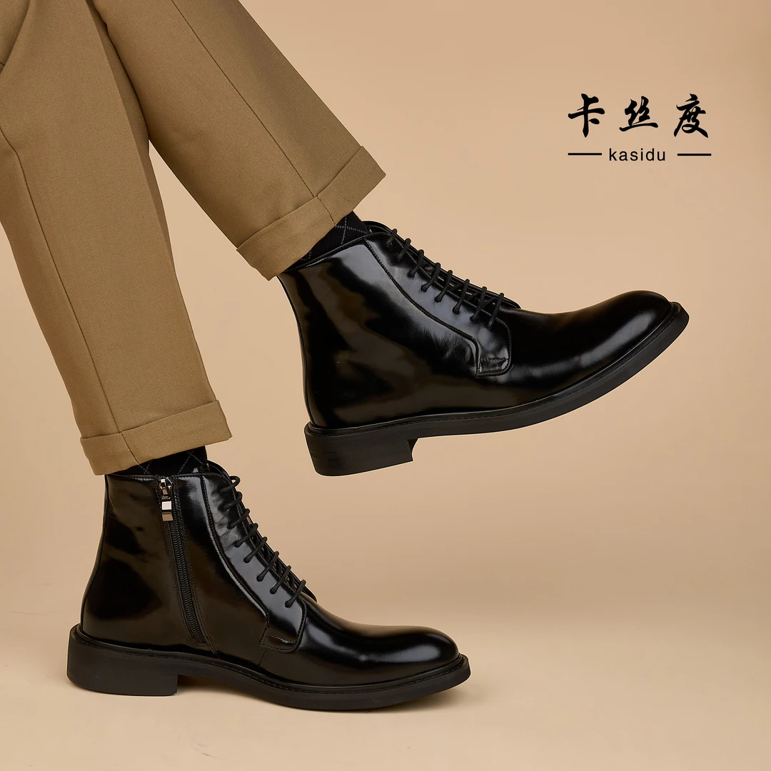 男士秋冬新款头层牛皮防滑耐磨百搭舒适高帮切尔西靴