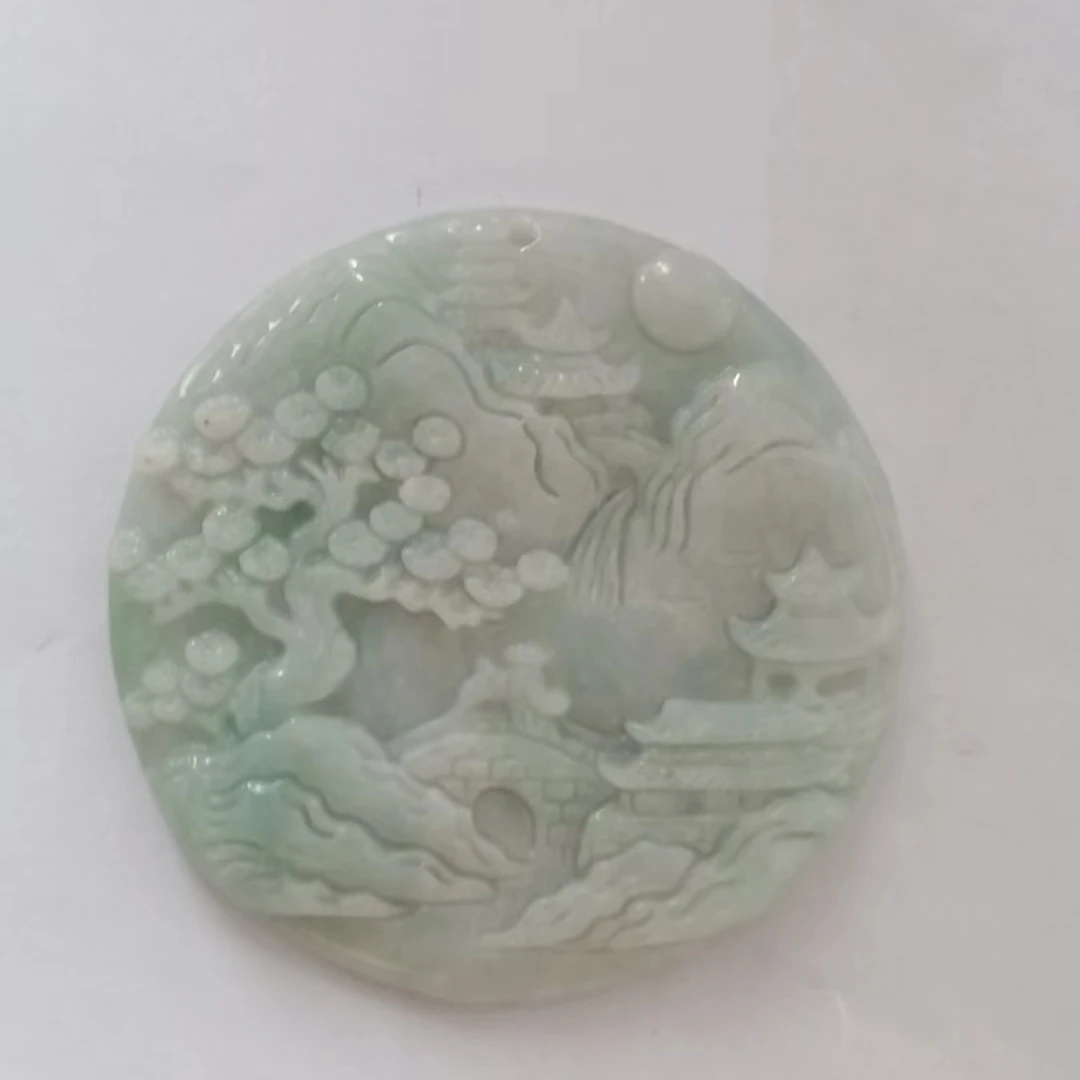 翡翠挂件圆山水5502