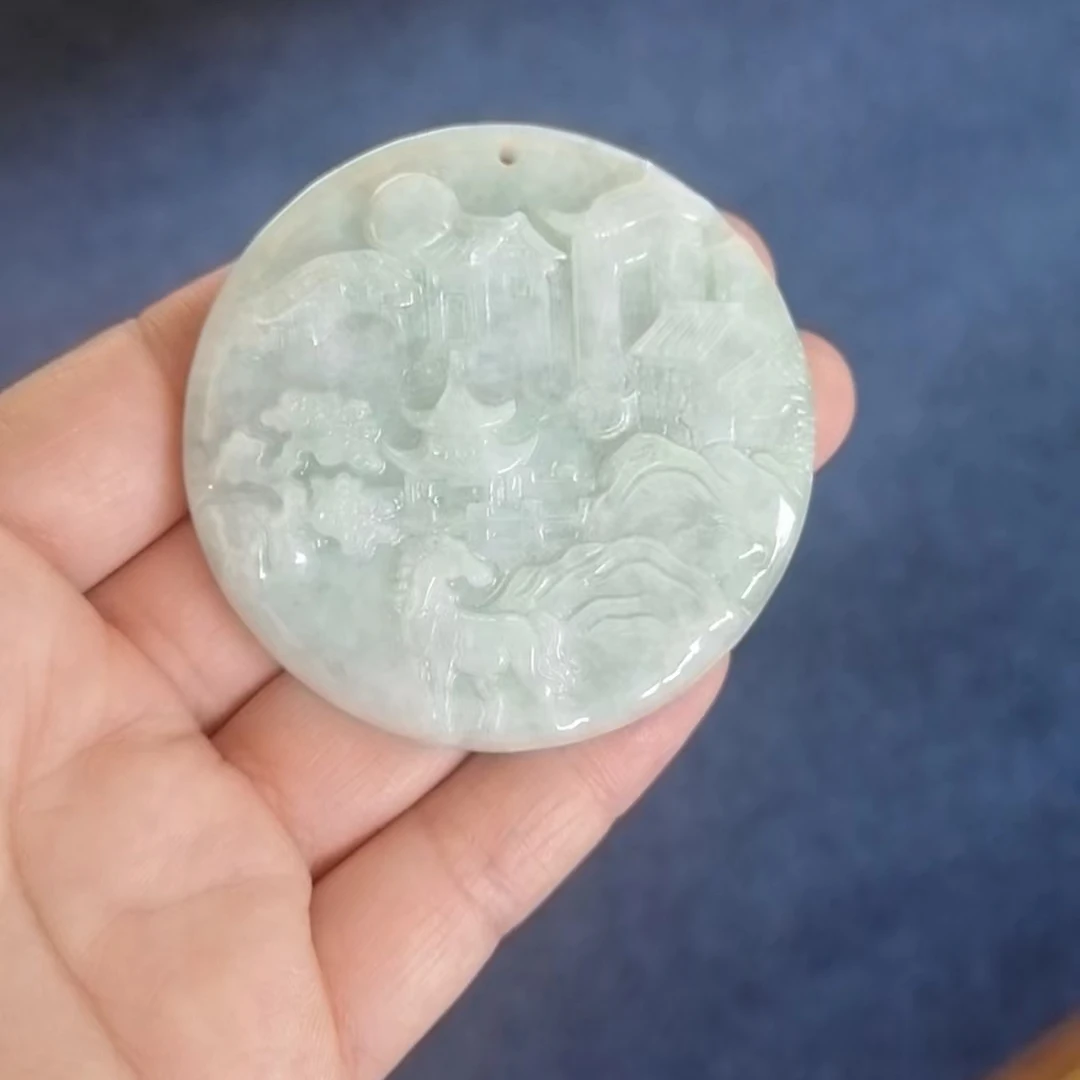 翡翠挂件圆山水7776