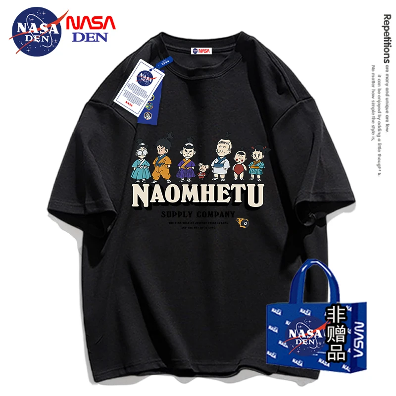 NASA联名夏季重磅纯棉短袖草莓熊T恤女装时尚落肩袖百搭情侣款T恤