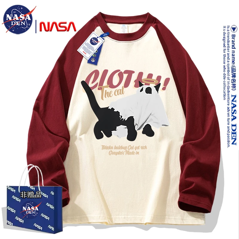 NASA联名韩系纯棉长袖宽松T恤女oversize秋冬款重磅潮流打底上衣