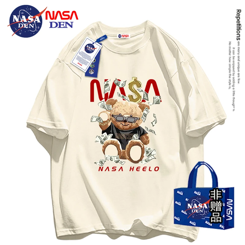 NASA联名夏季重磅纯棉短袖t恤女休闲宽松五分袖上衣服半截袖体恤
