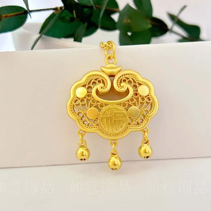 铜合金项链 【精工版平安锁吊坠】古法时尚项链百福锁精致20