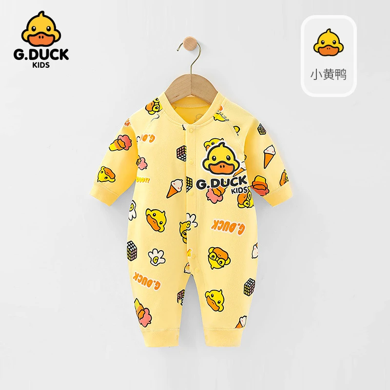 哈小黄鸭婴儿秋装满月服男女宝宝卡通纯棉哈衣洋气超萌新生儿连体