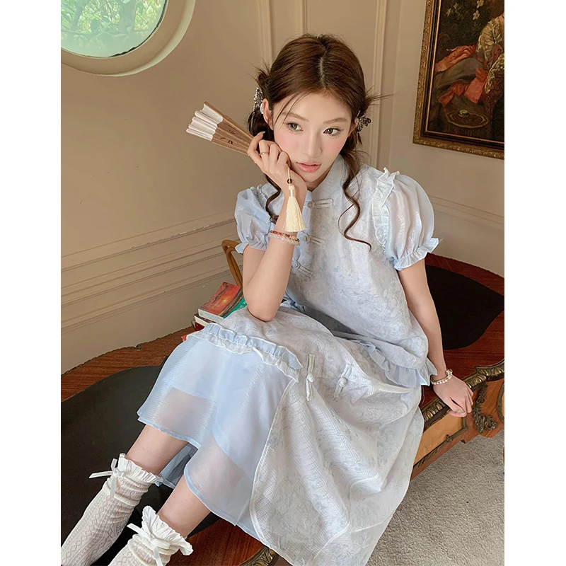 阮阮自制2024夏季新款新中式国风清新甜美减龄套装女半身裙两件套