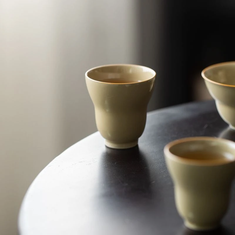定窑黄 手工葫芦茶杯单杯品茗杯 茶具陶瓷主人杯个人饮杯茶杯家用