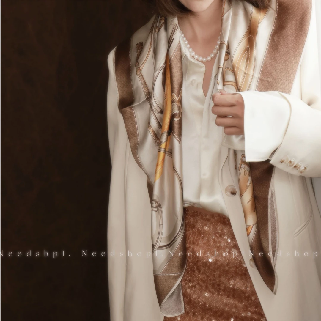 NeedShop1 【百搭单品】法式复古真丝桑蚕丝丝巾方巾