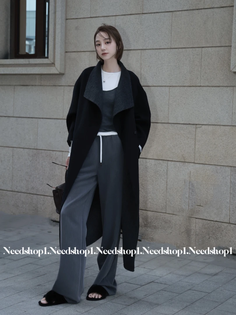 【NeedShop1】黑色优雅的诱惑羊毛大衣