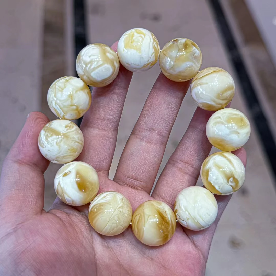 19➕俄料妖花蜜蜡手串,颗颗花纹清晰,蜡质饱满,稀有品种47.2g