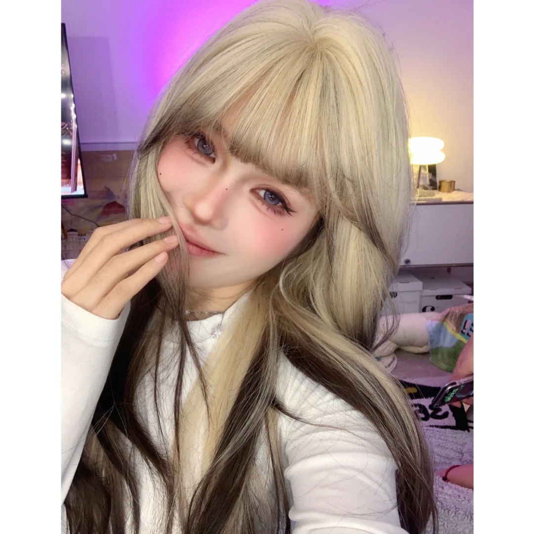 小呆-【坠落玩偶】新款全头套染色金渐黑色超美品质长发卷发蓬松