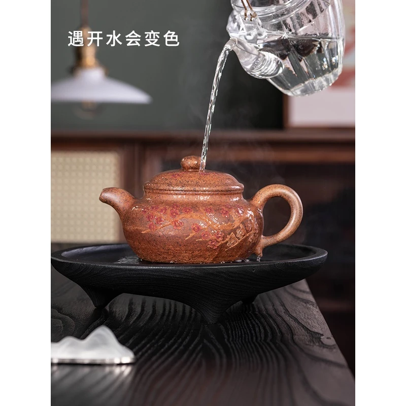 宜兴紫砂壶原矿高温龙骨金砂纯手制作变色梅报春仿古壶茶具泡茶壶