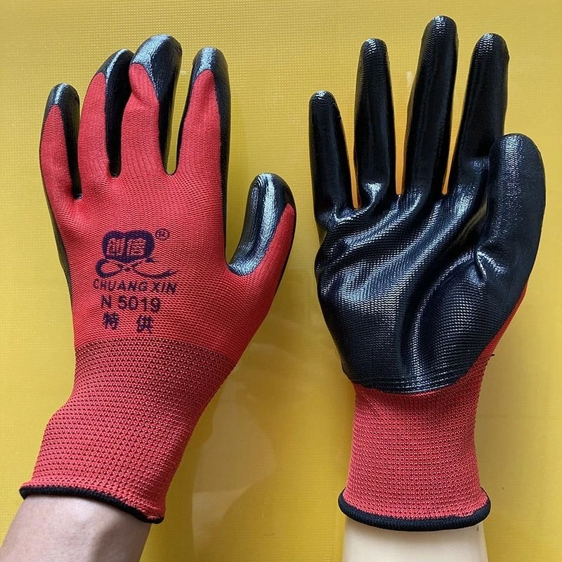 正品创信N5019丁腈劳保手套耐油磨用防滑水修车工地干活尼龙透气