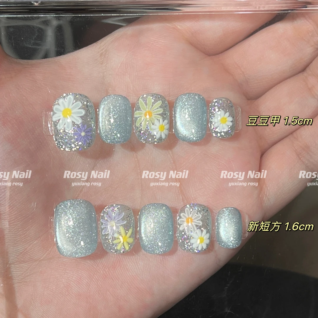 【蓝楹花】猫眼冰沙蓝色小花温柔质感轻奢气质春夏清爽贴片纯手工穿