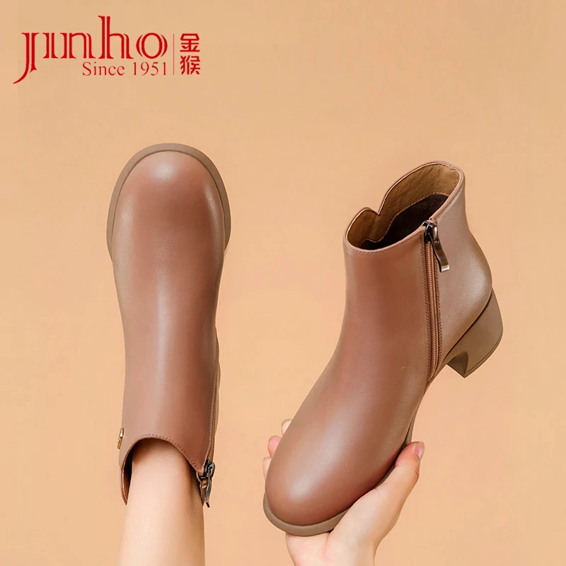 Jinho/金猴女款短靴加绒保暖舒适百搭秋冬时尚款SQ40029A