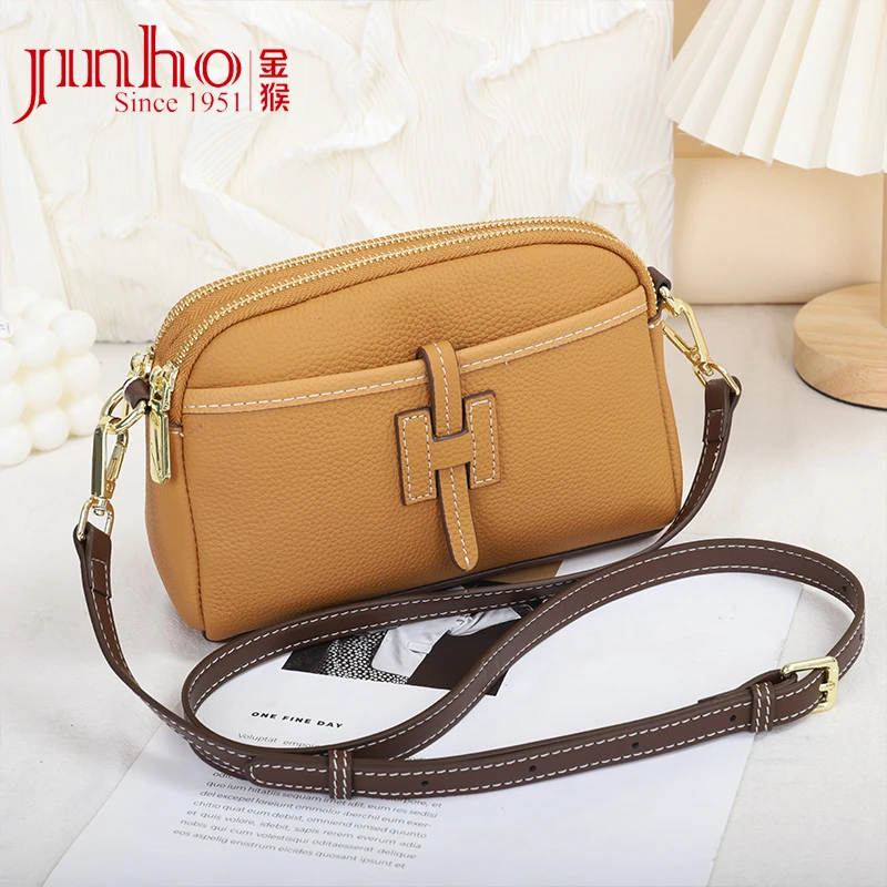 Jinho/金猴时尚百搭休闲女包真皮单肩小包包ol女士肩包24A272