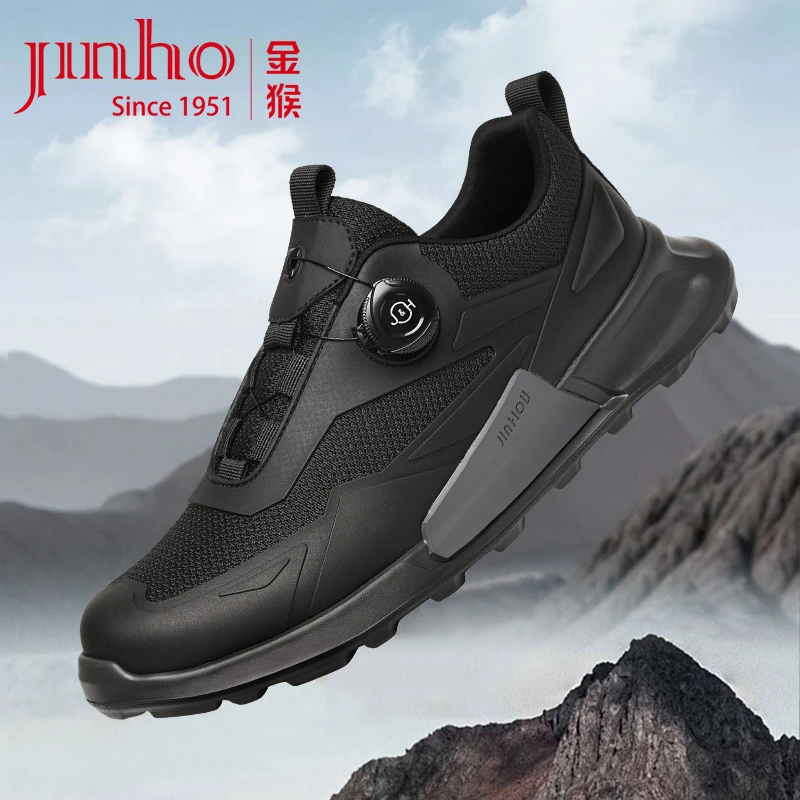 Jinho/金猴男士户外运动科技感旋钮黑色超轻跑步运动鞋Q20177A