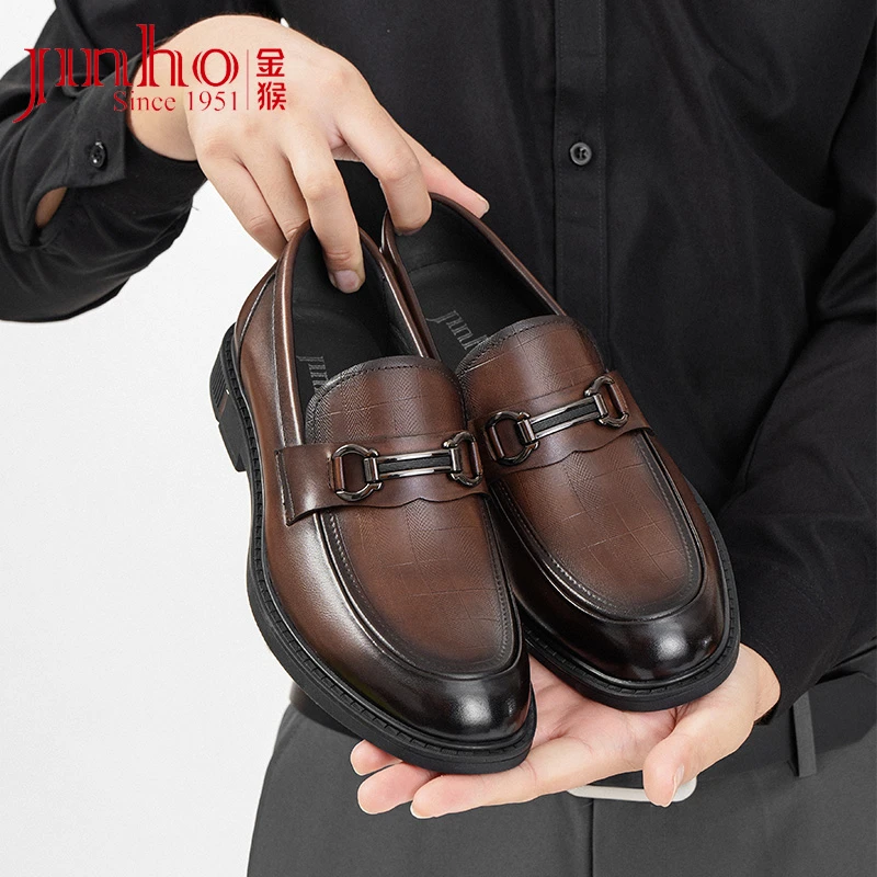 Jinho/金猴男士复古百搭透气英伦风商务真皮乐福鞋Q28256A