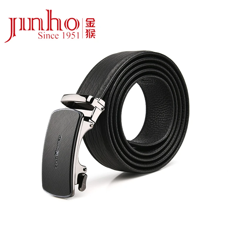 Jinho/金猴男士高档时尚黑色真牛皮皮带商务潮流自动扣款23Y012WX