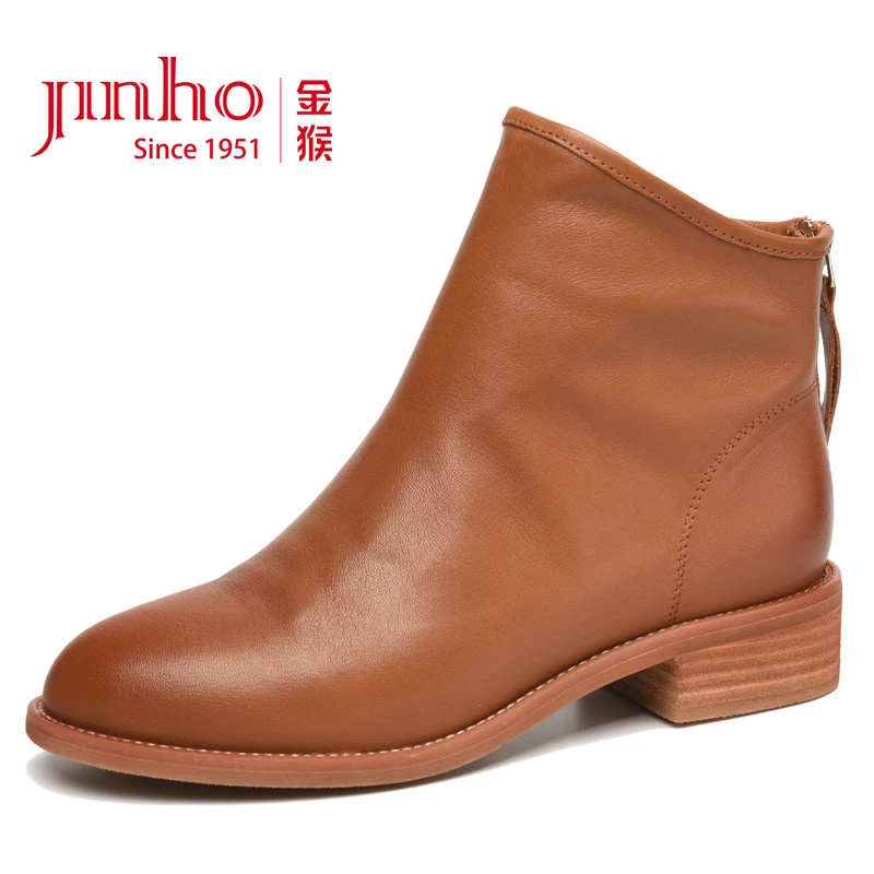Jinho/金猴女短靴休闲百搭秋冬复古时尚英伦风平底短靴女470169B