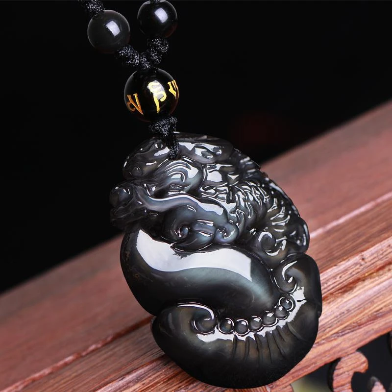 天然黑曜石貔貅吊坠男平安扣情侣款本命年招财挂坠项链女