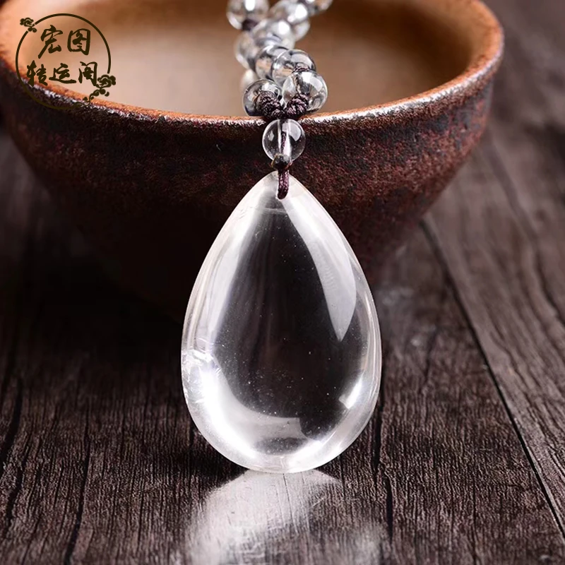 天然白水晶水滴吊坠心形项链白色透明水晶饰品送妈妈礼物