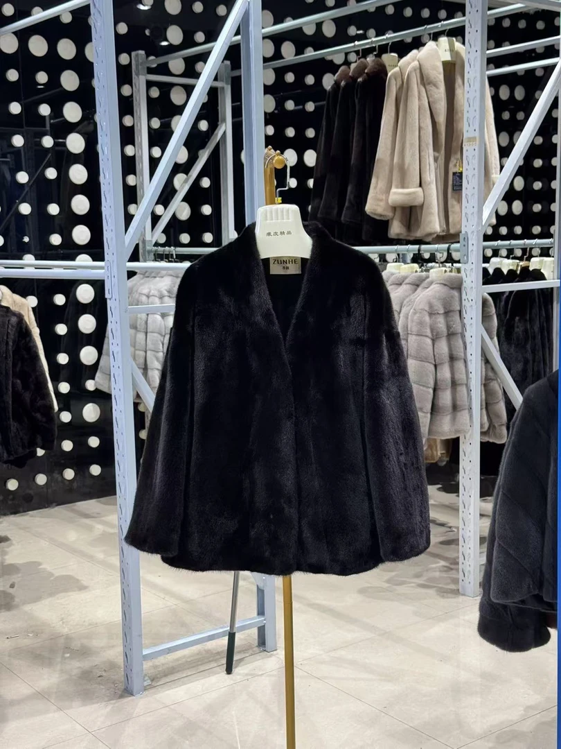 SPECTPEAC/尊和【722】本黑极简老钱风V领水貂女士外套