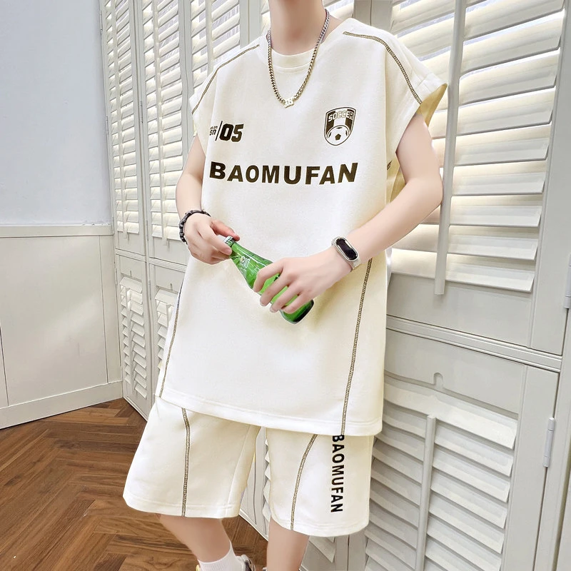 夏季透气青少年初高中学生男韩版休闲时尚百搭透气背心短裤套装潮