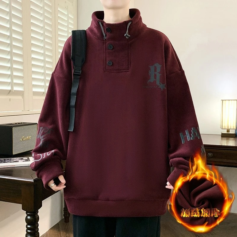 秋冬重磅双面一体奥利绒冬季新款加绒卫衣男士加厚半高领打底衫潮