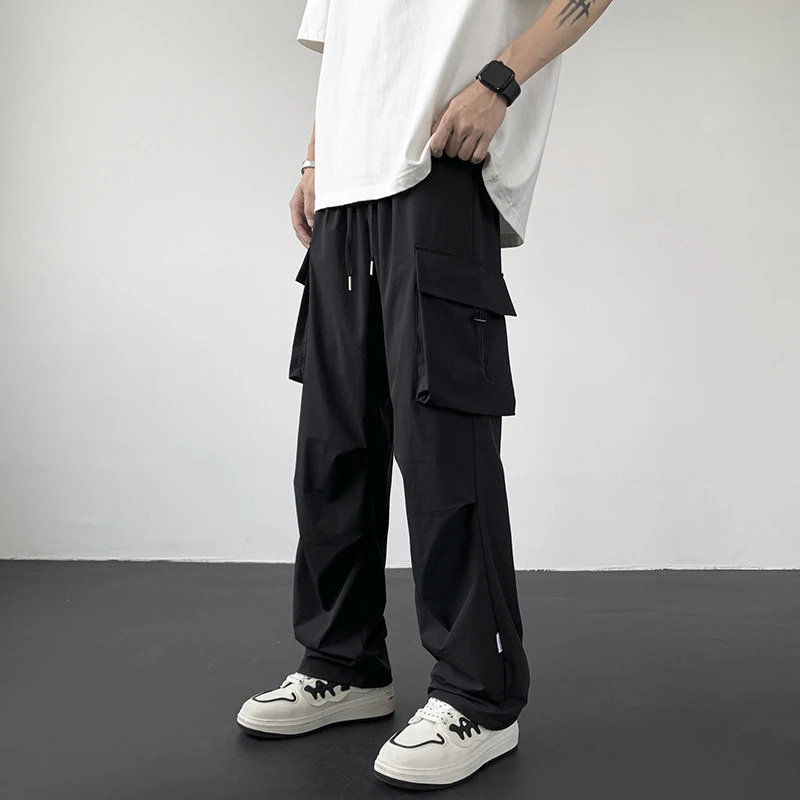 夏季薄多巴胺工装伞兵裤直筒多口袋男士青年潮流冰丝裤洋气百搭款