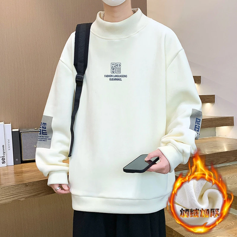 冬季双面澳粒绒卫衣半高领运动休闲加厚保暖时尚宽松男士黑色卫衣