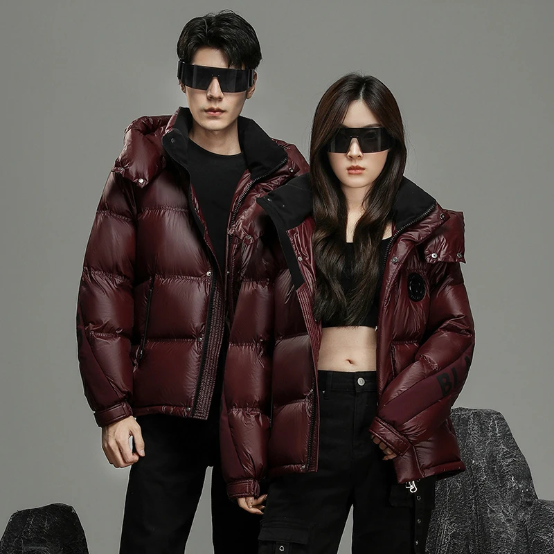 2024新款亮面短款羽绒服情侣装同款男女90鸭绒极寒外套加厚
