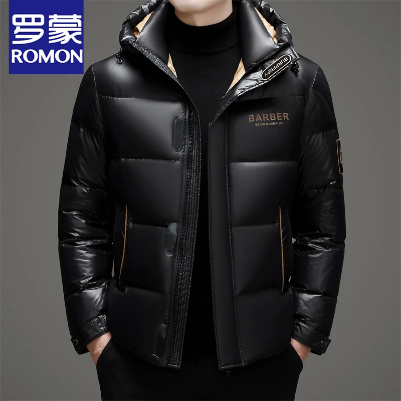 Romon/罗蒙冬季新款男士黑金羽绒服免洗加厚保暖休闲时尚羽绒服男