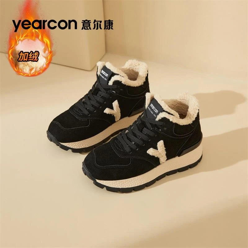 意尔康正版女鞋冬季2025新款加绒加厚保暖棉鞋高帮软底防滑妈妈鞋