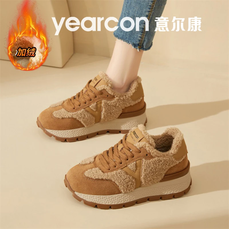 意尔康正品高档加绒女鞋冬季2025新款爆款女式运动鞋高帮保暖棉鞋
