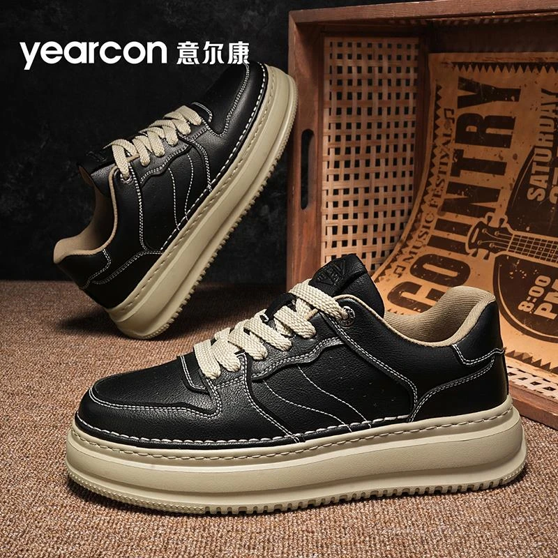 意尔康正品男鞋春季2025新款爆款男式加绒棉黑色休闲皮鞋高档板鞋