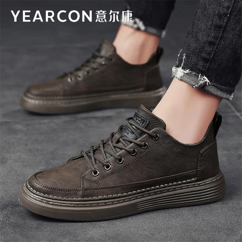 意尔康正品男鞋休闲皮鞋2025新款春秋季男式板鞋男款潮流棕色单鞋