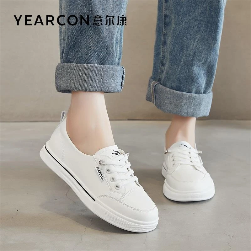 意尔康小白鞋女鞋早秋软底一脚蹬护士鞋软底学生平底单鞋免系鞋带