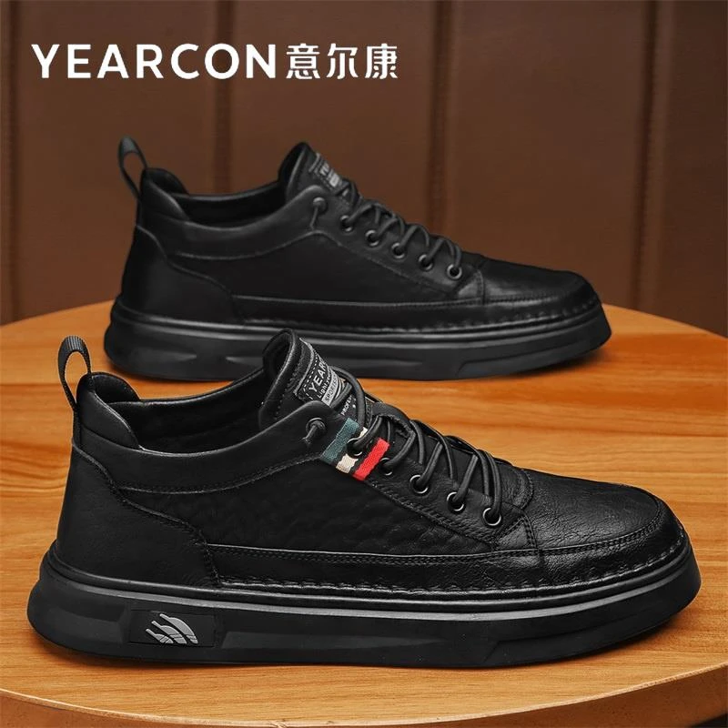 意尔康高档男鞋春秋季2025新款爆款男士通勤上班系带黑色商务皮鞋