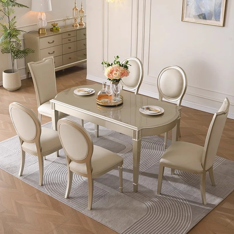 美式轻奢实木餐桌组合现代法式轻奢香槟金餐桌椅组合方桌吃饭桌子