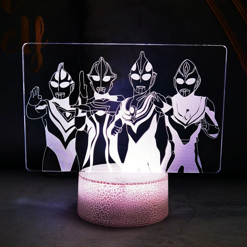 卡通奥特曼3D小夜灯卧室睡眠灯男孩遥控充电led床头3D创意台灯