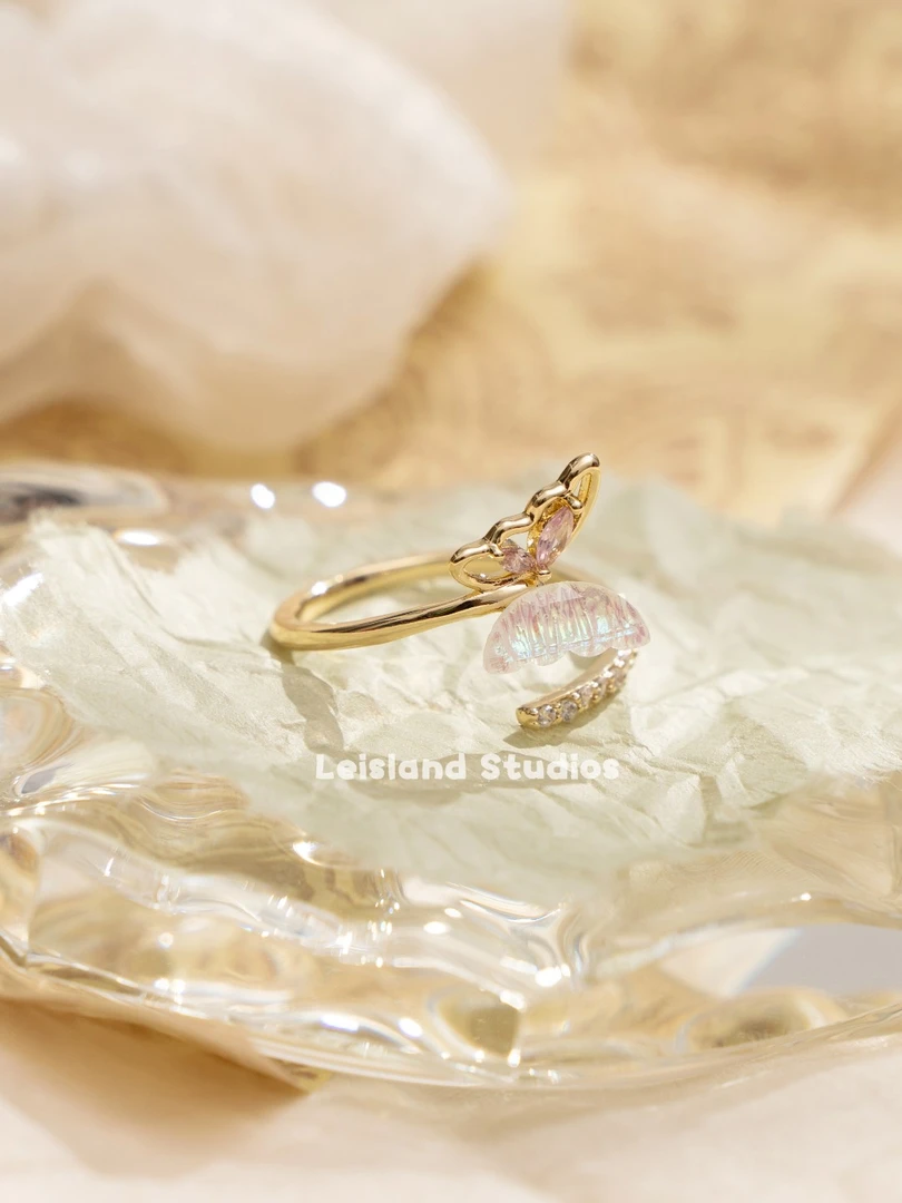 铜合金戒指 【粉锆蝴蝶】可调节戒指双层精致法式锆石小众蝴蝶戒指