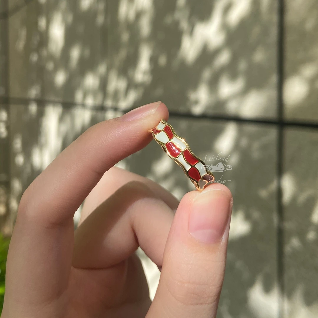 铜合金珐琅戒指 【格纹波浪】珐琅滴釉可调节戒指简约小众显白戒指